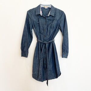 Boden Shirt Dress Womens 4 R Blue Denim Cotton Long Sleeve Button Up Belt Preppy